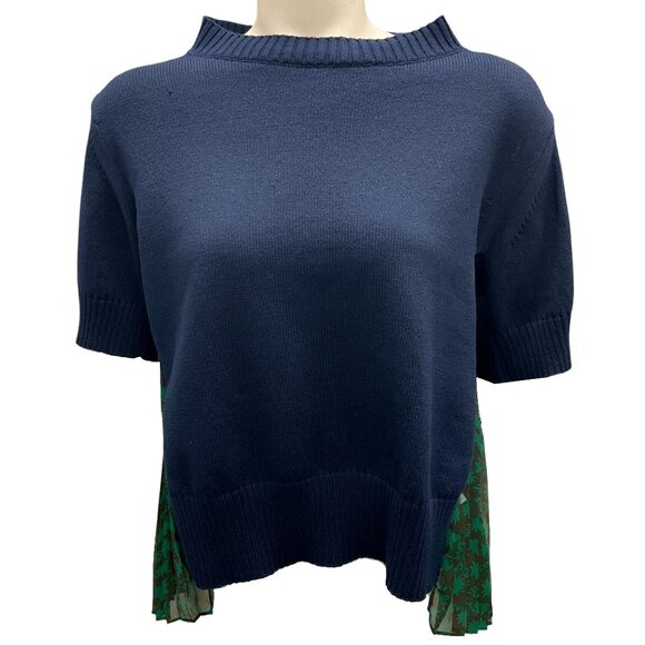 Sacai Sweaters - Sacai Navy / Green Floral Print Knit Pullover